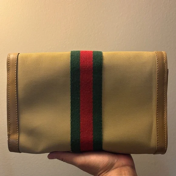Gucci Beige Clutch with Red and Green Stripes gold tone hardware - Picture 3 of 7